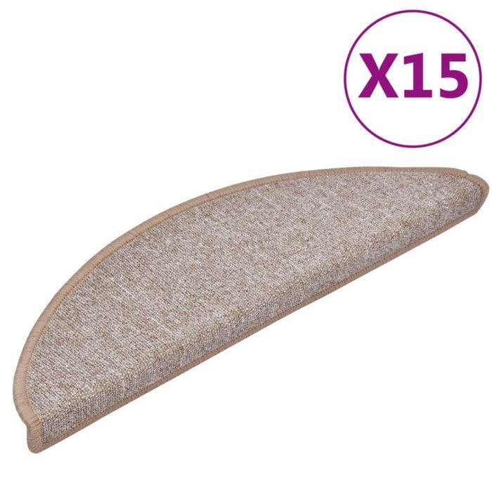 VidaXL Tapis d'escalier 15 pièces 56 x 17 x 3 cm Marron clair Demi-rond 133878