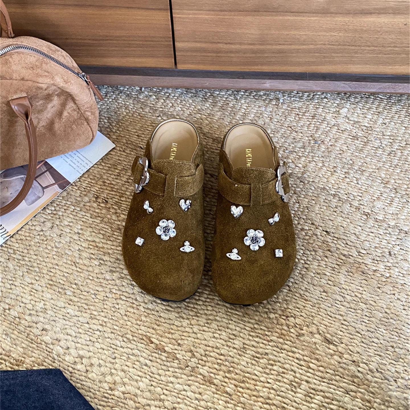 

2025 autumn new versatile bag head half slippers women wear platform rhinestone muller shoes light mouth shoes 40