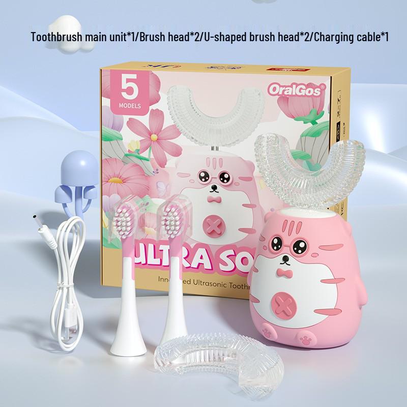 

Cartoon Little Tiger Soft Bristle Electric Toothbrush for Kids 2-12 2 straight + 2 small U-shape (For ages 2-6)