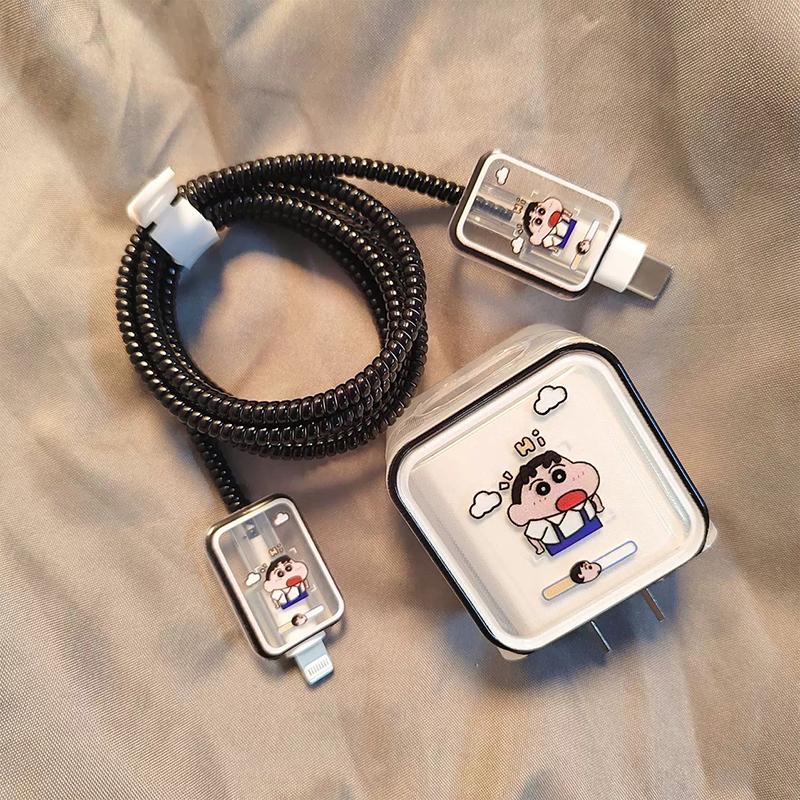 Crayon Shin-Chan Charger Case Cable Cover For Iphone 18W/20W Fast Charger Cover Data Cable Head Bite Winder Protector Shell