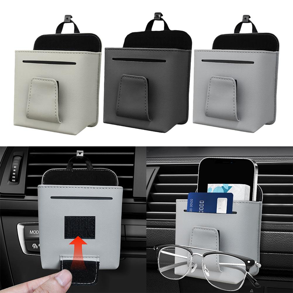 Car Air Vent Storage Holder, Car Vent Organizer, PU Leather Vent Storage Bag Pocket Car Air Vent Outlet Automotive Accessories