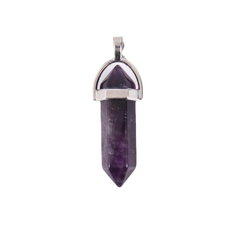 Natural Stone Amethyst & Rose Quartz Double-Pointed Hexagonal Pendant Necklace