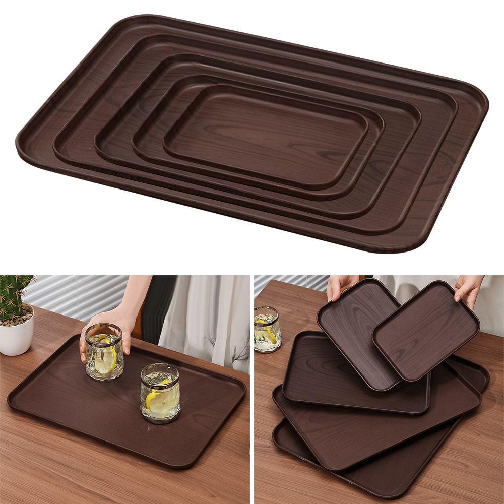 New Rectangular Pallet Plastic Wood-grain Imitation Tray Nordic Style Hotel Service Tray Household