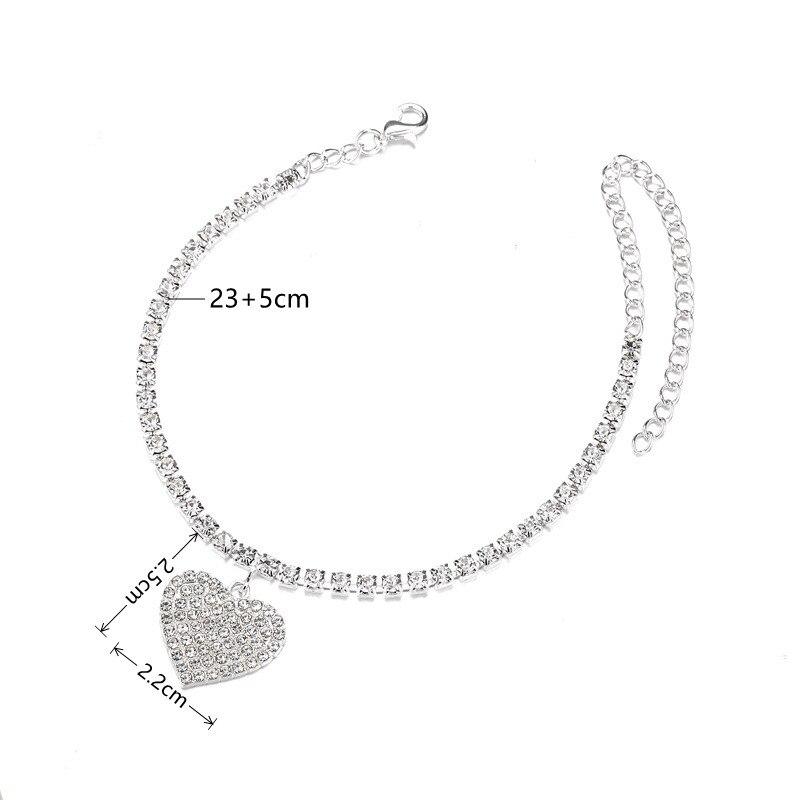 2pcs Gold Plus Silver Anklets For Men And Women Simple Fashion Alloy Crystal Love Full Of Diamonds Body