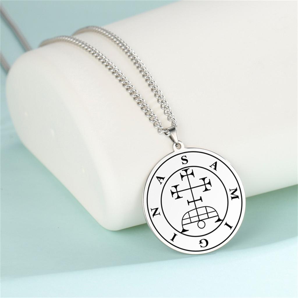 EUEAVAN Vintage Solomon Seal Pendant Necklaces Stainless Steel Silver Color King Asmoday Demon Sigil Amulet Jewelry Gifts