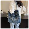 [YUNHEN] denim tote bag ladies shoulder bag English pattern handbag vintage style large capacity shoulder jeans handbag bag 2way commute Commuting to