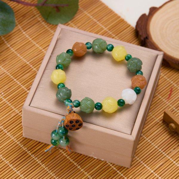 Vintage Lotus Beaded Bracelet For Men And Women With Chinese Style And Spiritual Symbols