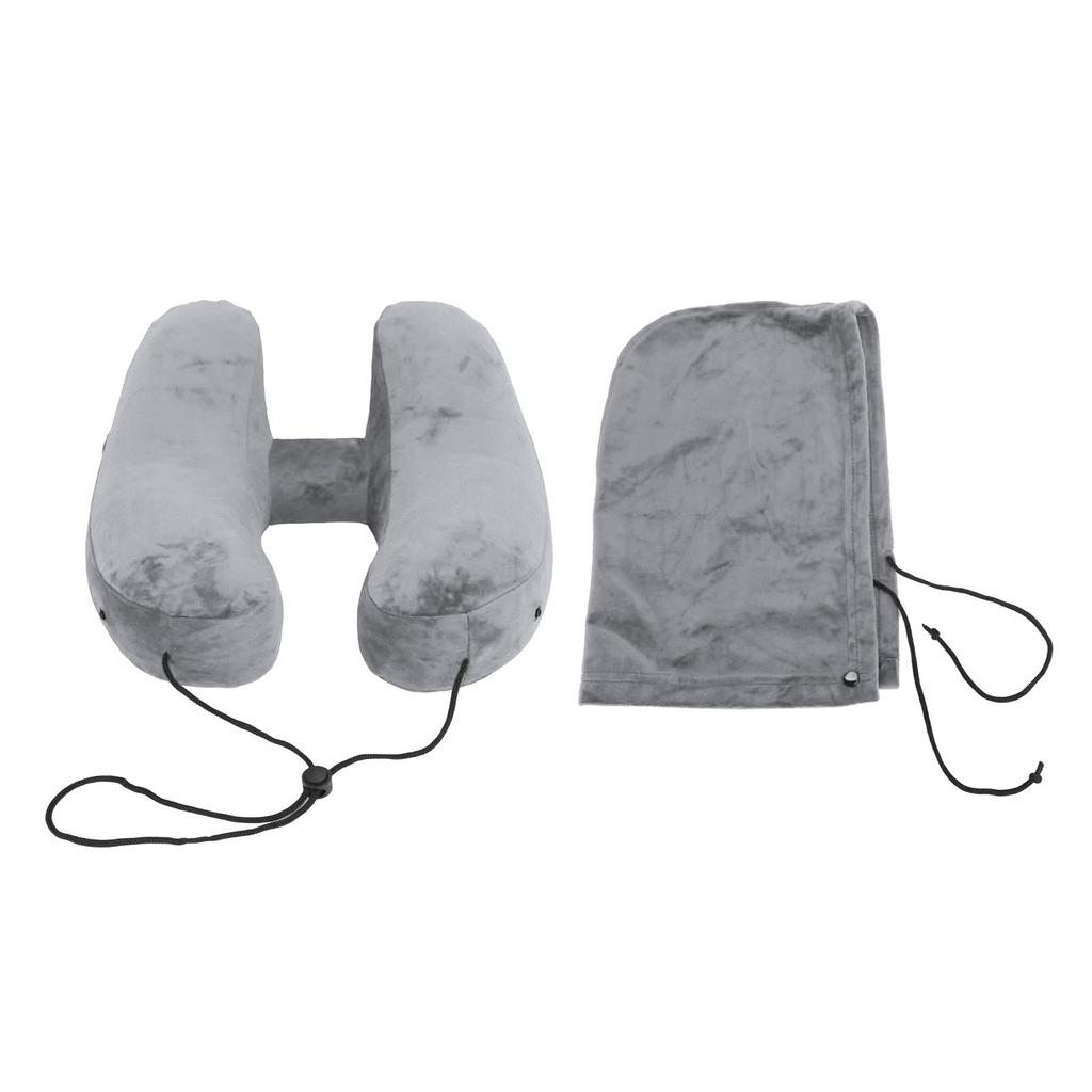 Inflatable Travel Pillow H Shaped Detachable and Washable Quick Fill with Storage Bag and Hat