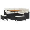 Ensemble de canapés de jardin 8 pièces avec coussins noir poly rotin acacia, Canapé de jardin 2 places avec coussins noir 3362255
