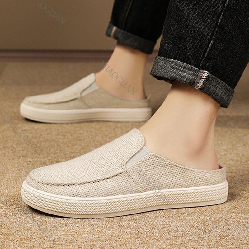 Half Slipper Man Shoes Summer Breathable Casual Comfortable Wearing Outside Slippers Home Men's Shoes Solid Color Baotou Slides