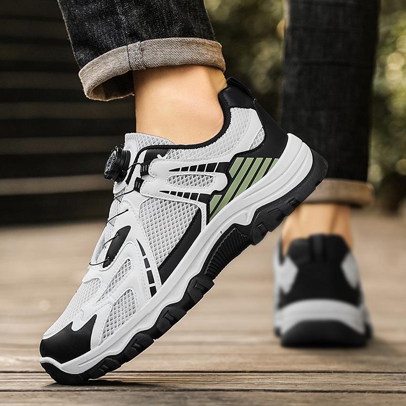 Mens Sneakers with Rotating Buckle Comfy Non Slip Lace Up Shoes for Mens Practical Retro Casual Versatile Durable Footwear Mesh