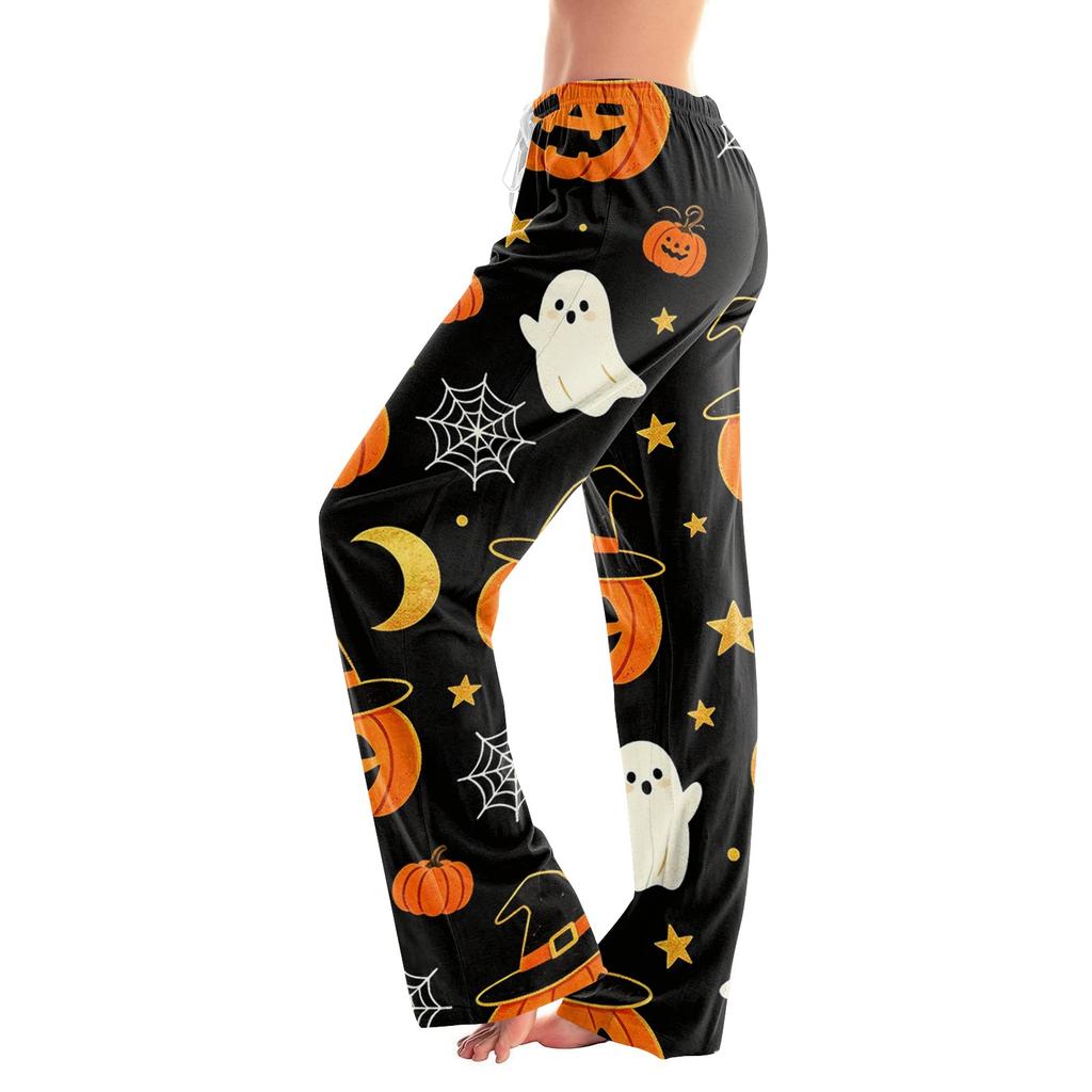 Women's Halloween Print Drawstring Pajama Pants - Soft Casual Sleep Pants with Fun Printed Pattern, Comfy Bottoms for Women, Relaxed Fit