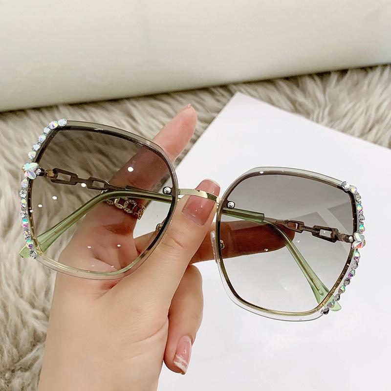 Frameless Trimmed Diamond-Encrusted Sunglasses Trendy Large-Frame Sunglasses Marine Glasses