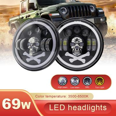 Fari LED RGB da 7 pollici con teschio Halo Angel Eyes DRL Skull Devil Eye Ghost Faro rotondo per Chevrolet C10 Camaro Pickup