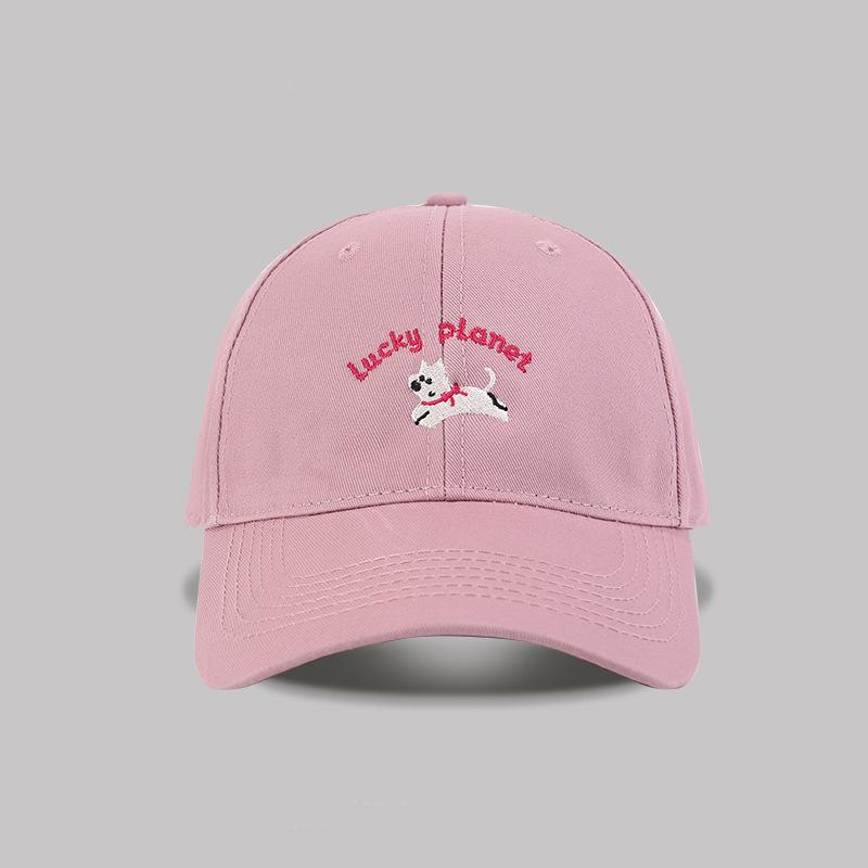 Embroidery puppy baseball cap women's spring new versatile sunshade big head circumference showing face small peaked cap male trend