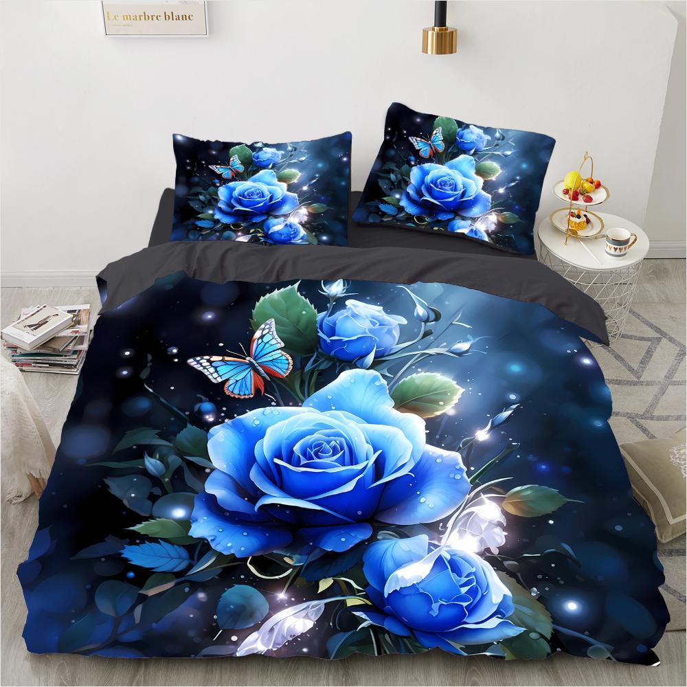 Colorful blue butterfly 3D print pattern (three-piece set) single double queen size quilt cover pillowcase bedding set