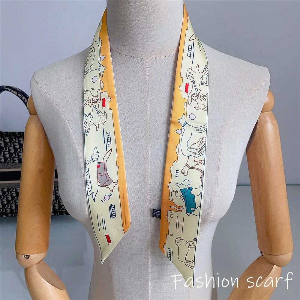 Koreanische Sommer Neue Luxuriöse Überprüfen Weibliche Dekoration Twill Lange Band Bindung Tasche Seide Band Haar Gürtel Heißer Verkauf Kleine Schal