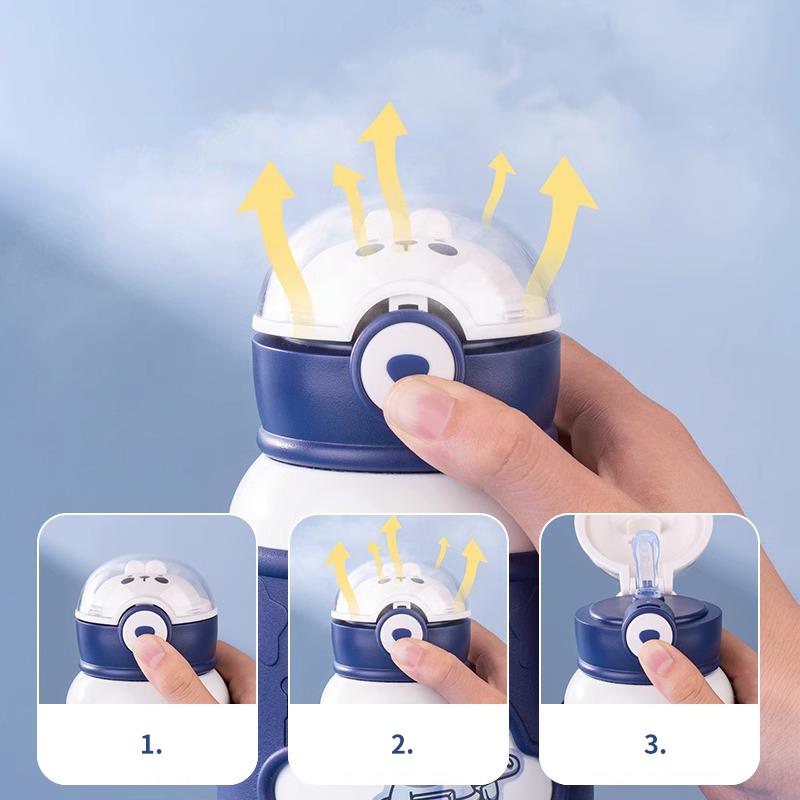 Children' Cartoon Straw Water Thermos Bottle Portable Sealed LeakProof Keep Warm Mug Stainless Steel Kids' Outdoor Thermal Cups