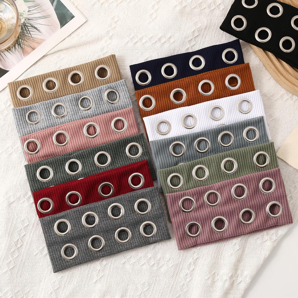 Fashion Headband, Wide Edge Hollow Elastic Headband, European and American Metal Round Hole Hairband Hair Accessories, Headscarf
