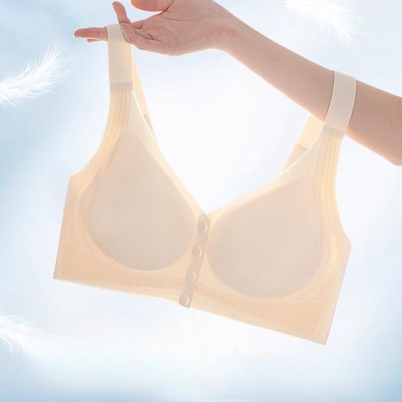Seamless Front Buckle Bra for Women with Strong Support No Cup Movement No Steel Ring Large Size Bra for Middle-aged and Elderly People