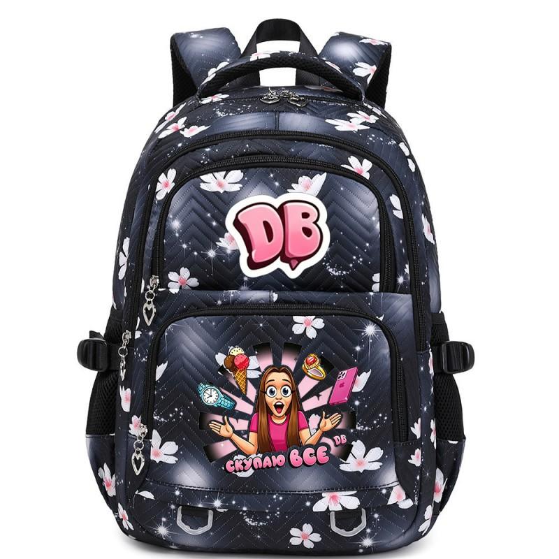 Cute Cartoon Character Print Backpack Girls School Use Large Capacity Nylon Student Bag With Padded Curved Straps