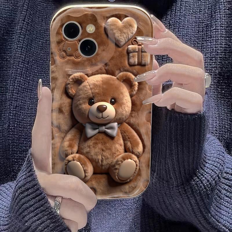 Cartoon Brown Bear Full Coverage Design Anti Drop Phone Case For iPhone 17 Pro Max Air 16E 16 Plus 15 14 13 12 11 XS XR X Cover