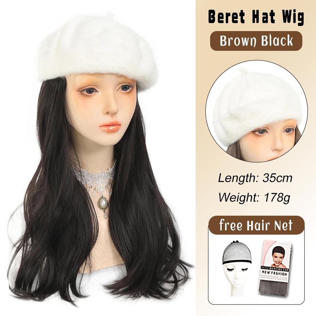 Synthetische Hutperücke für Frauen, langes gewelltes Haar, warm, weich, gestrickt, Herbst- und Wintermütze, hitzebeständig