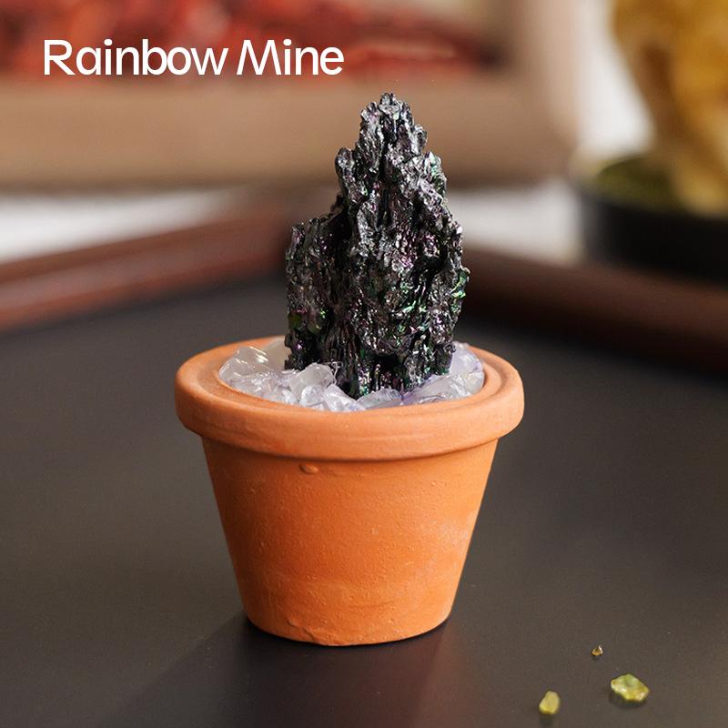 1PC Natural Crystal Stones Set Mini Clay Pot Base Amethyst Quartz Healing Gemstones Potted Plant Style Feng Shui Home Decor