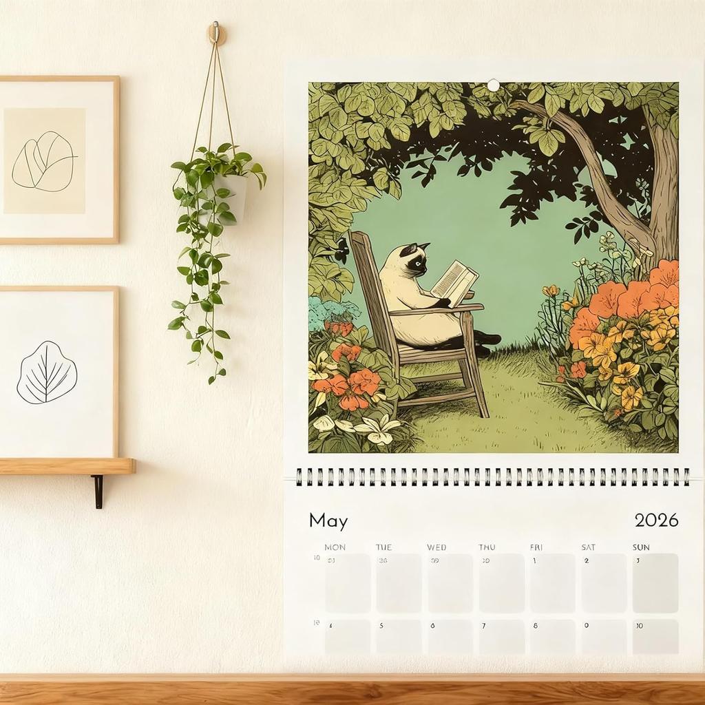 Monthly Wall Calendar Cute Cat Design Hangable 2026 Wall Calendars for Living Room Bedroom Home Wall Decor for Cat Lover