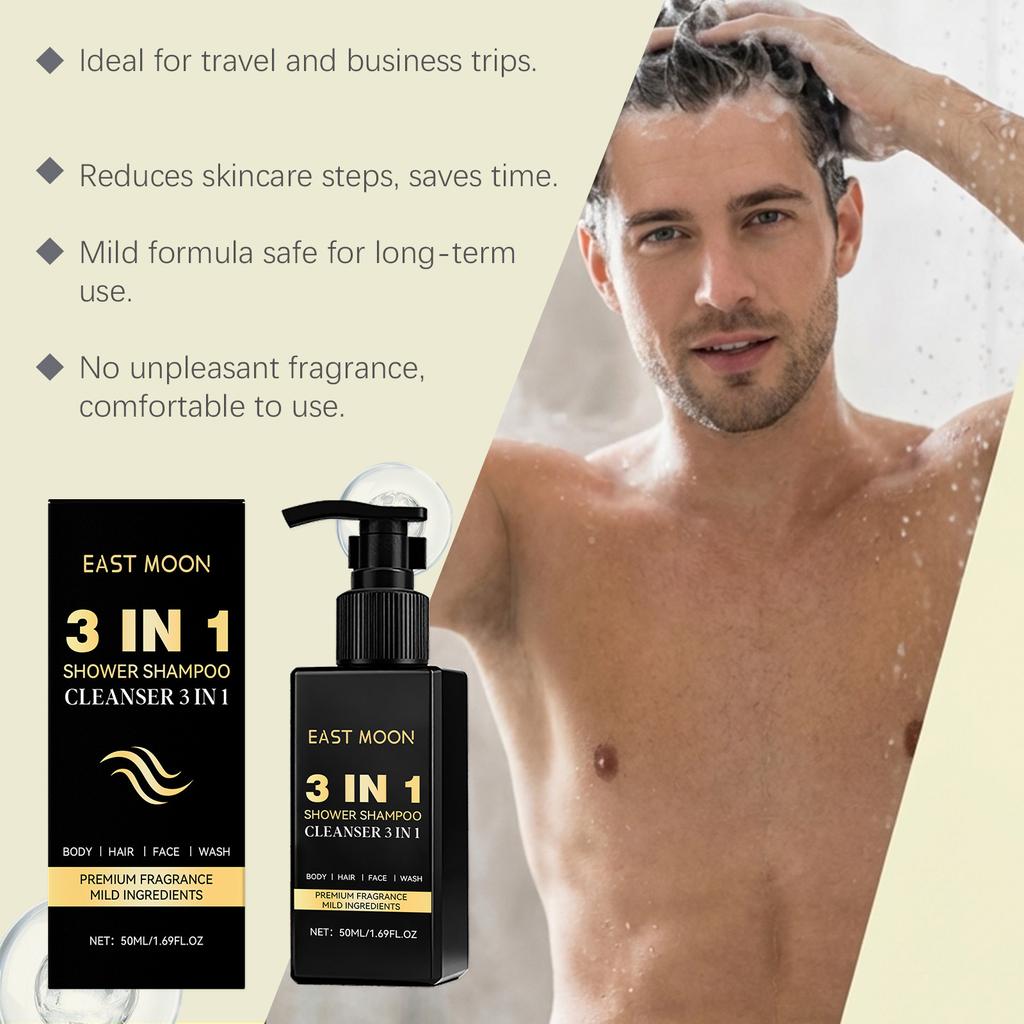 Men's Triple-Action Shower Shampoo 50ml Per Bottle, with Premium Perfume Formula, Deep Cleansing, Long-lasting Fragrance, Instantly Cleanses