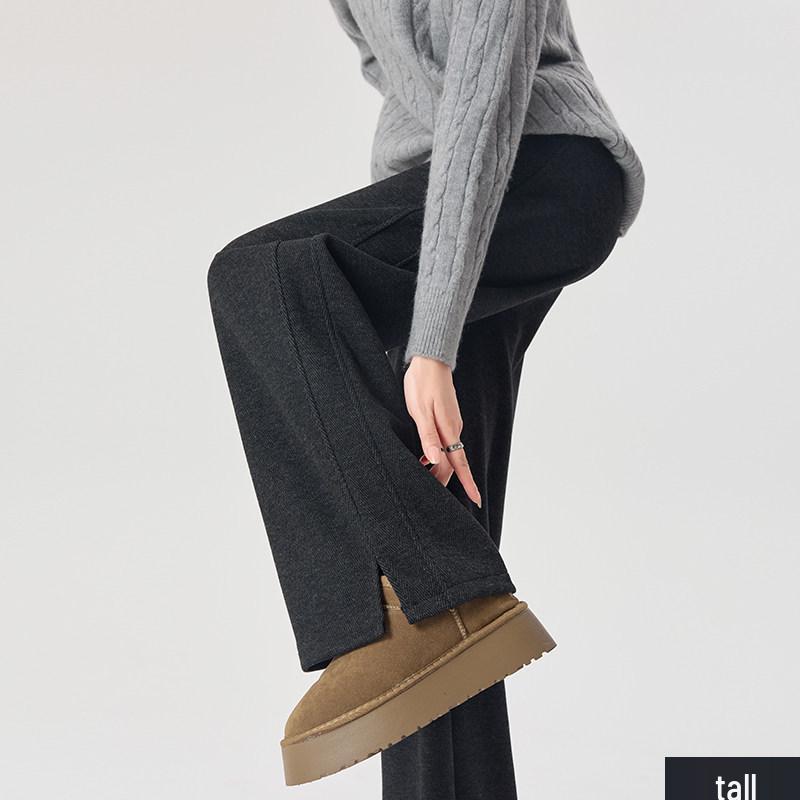 

Women s Herringbone Wool Wide-leg Pants with Velvet Lining for Autumn/Winter S /26