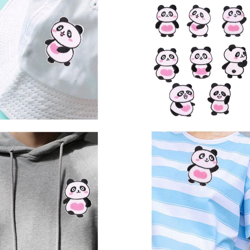 8 Pcs Cartoon Panda Embroidered Patches Iron On Patches Animal Repair Patches Sewing On Applique Patches for Clothes Bag