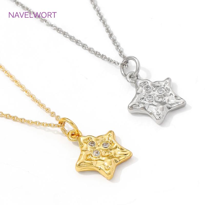 18K Gold Plated Brass Star Shape Pendants Charms For Jewelry Making,Inlaid Zircon Pendants,DIY Necklace Making Findings