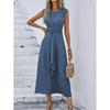 2026 Summer Women's Solid Color Elegant Lace-up Long Dress