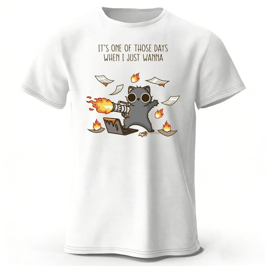 New Irritable Kitten Mens Daily Casual Pure Cotton Short Sleeved Adult Fitness Sports Plus Size Loose Tshirt Street Top