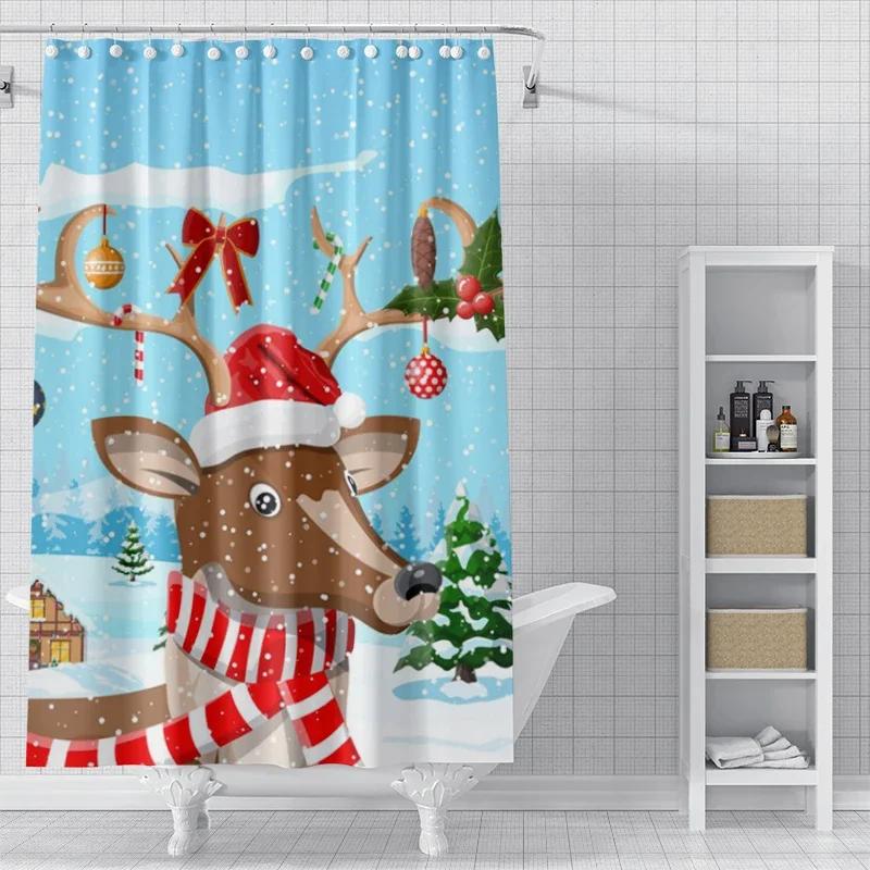 

Home Shower Curtains For Bathroom Waterproof Curtain Fabric Modern Nordic Style Living Room Winter Decoration Merry Christmas W60H190(CM)-1 Pcs