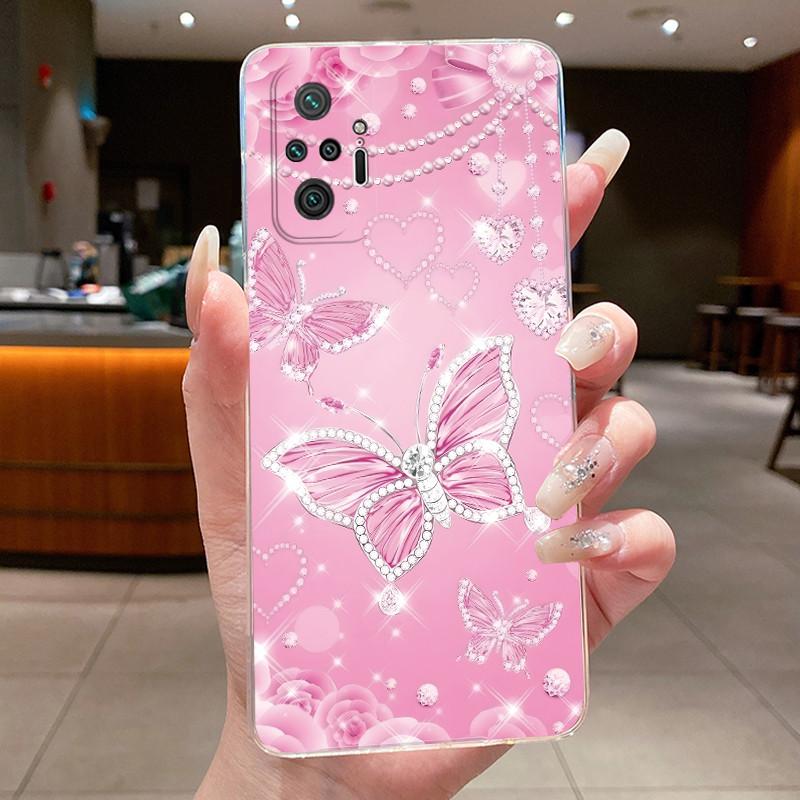 For Xiaomi Redmi Note 10 Pro / Note10 / Note 10S / Poco M5S Case Clear Luxury Butterfly Flower Transparent Soft TPU Phone Cover
