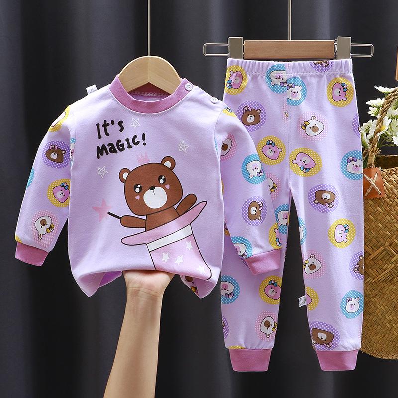 Tegneserie Barn 100% Bomull Undertøyssett Gutter & Jenter Termisk Pyjamas Myk Langermet Topp & Bukser Koselig Hjemmeklær & Nattøy