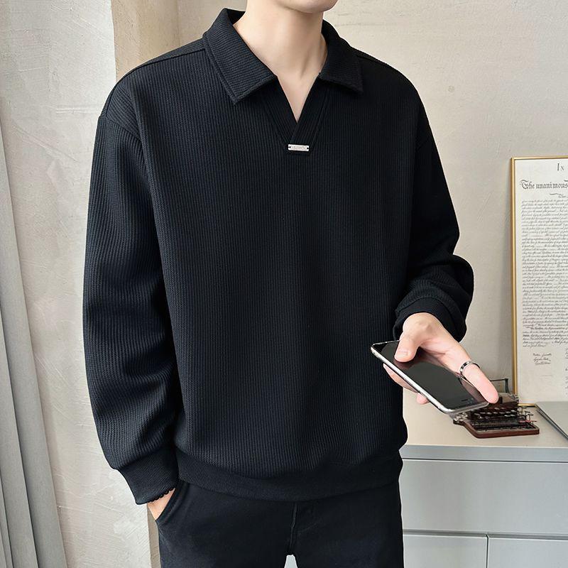Men's Trendy V-Neck Fleece-Lined Polo Sweatshirt - Autumn/Winter 2025 Collection