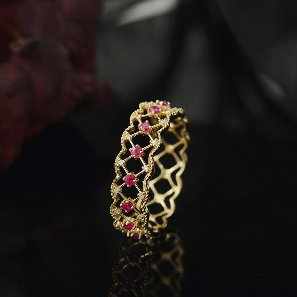 

Vintage Lace Open Ring with Simulated Emerald Ruby Sapphire for Women Elegant Jewelry Gift adjustable