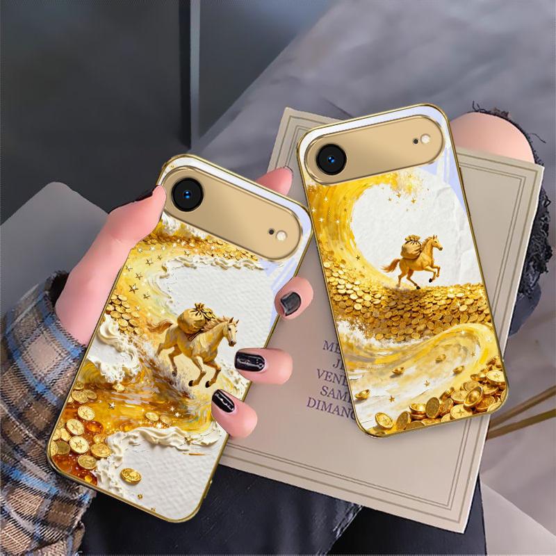 golden galloping horse For IPhone 17Pro Max 16 17 Pro 15 Pro 14 13 Plus 12 Mini 11Pro Max XR 16E 17 Air Golden glass phone case