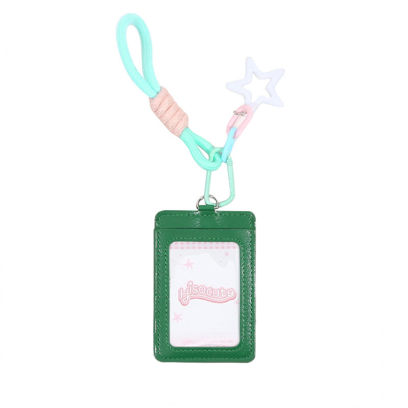 Portable ID Card Badge Holder Korea Version Star Small Photocard Sleeves with Pendant Keychain