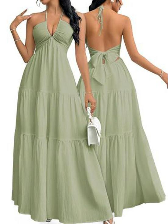 European & American Deep V Spaghetti Strap Backless Dress - Wedding, Party & Vacation Style