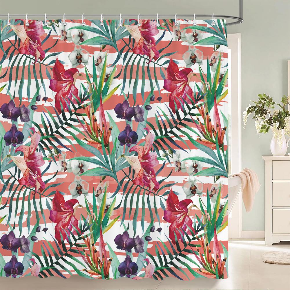 Black White Stripes Flowers Butterfly Pattern Shower Curtain 3D Bath Screen Waterproof Fabric Bathroom Decor Shower Curtains