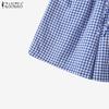 ZANZEA Women Summer Elastic Waist Summer Plaid Print Short Pants