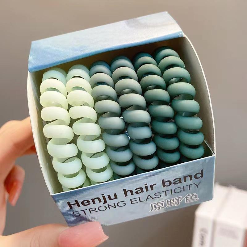 6Pcs/Set Fashion Matt Solid Telephone Wire Elastic Hair Band Frosted Spiral Cord Rubber Band Hair Tie Stretch Head Band Gum