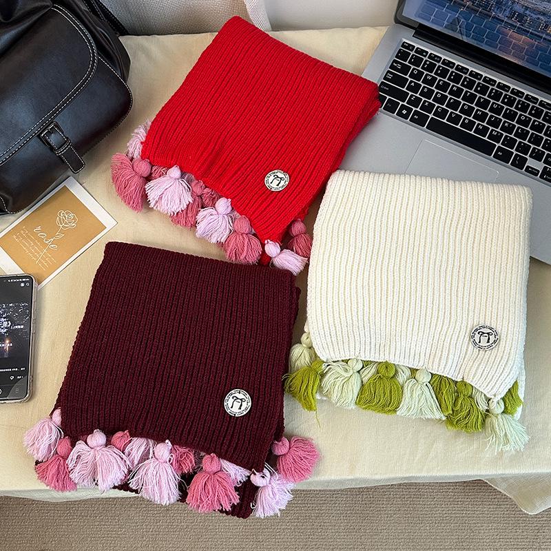 Falling Pool Knitwear: Mori Girl Handmade Tassel Scarf - Warm Winter College Style Neck Warmer for Women