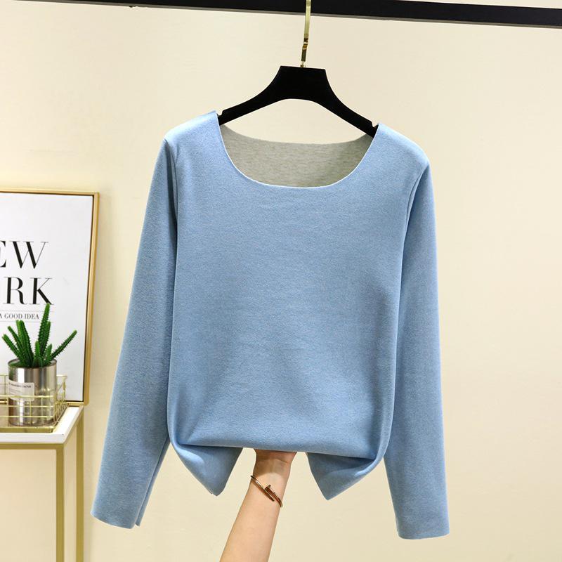 2025 Autumn/Winter Women's Plus Size German Velvet Round Neck Warm Long Sleeve Base Layer T-shirt