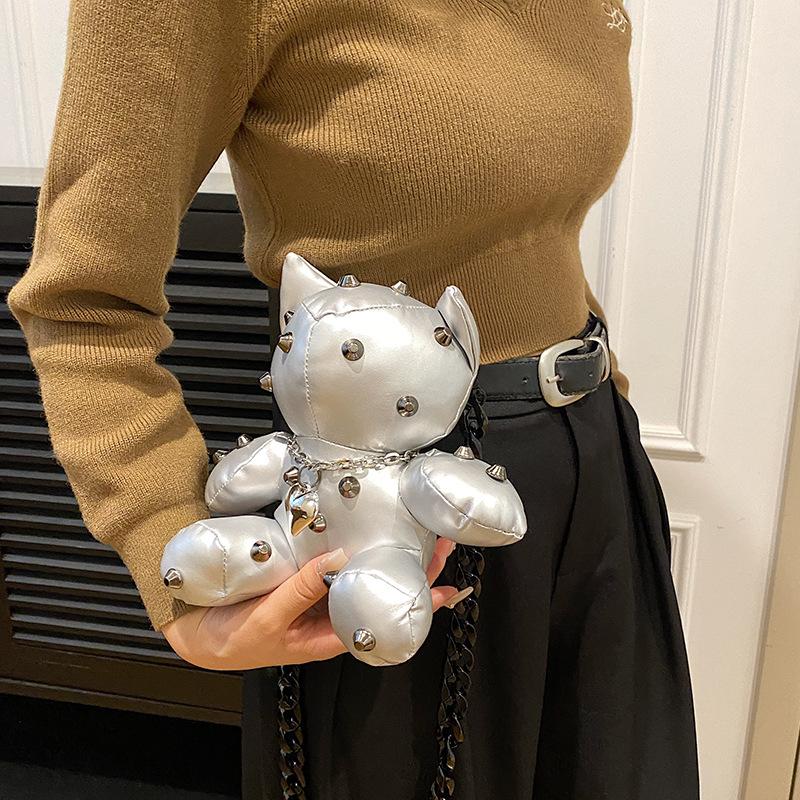 Personalized creative cartoon bag 2025 new Mori girl cute bear funny shoulder crossbody small round bag pu