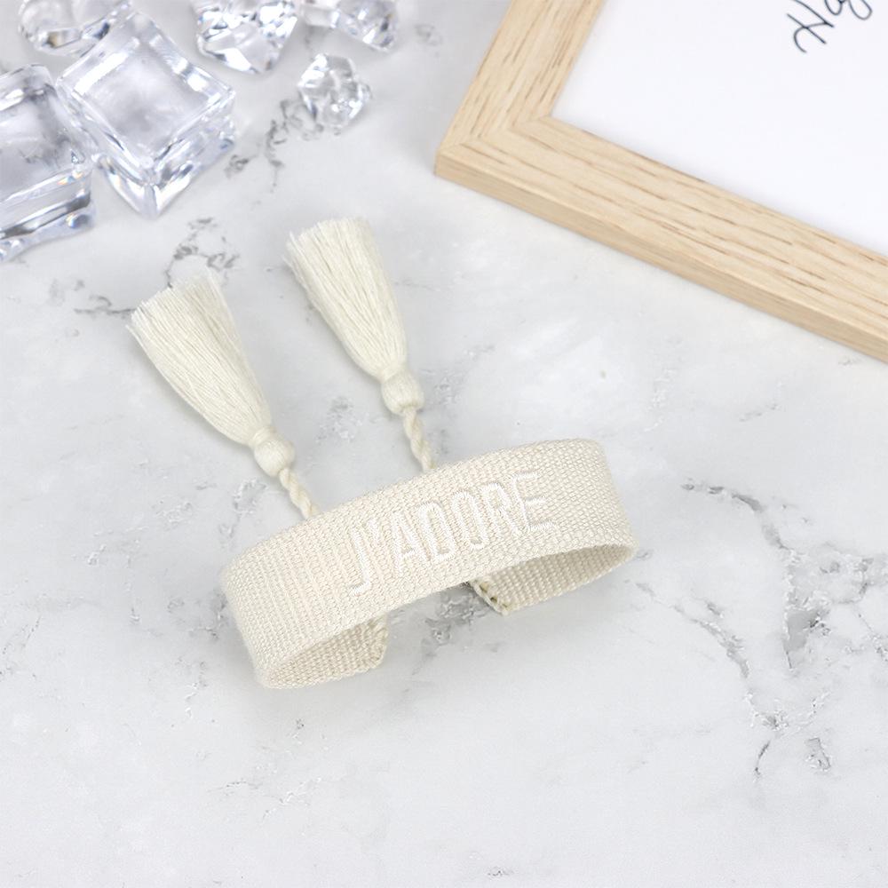 J'adore Bracelet: Embroidered Letter Tassel Wristband for Women & Couples